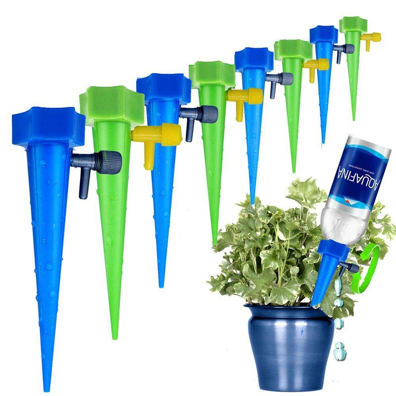 MANGOIT Self Plant Watering Spikes 12 Pack Auto Drippers Irrigation Devices Vacation Automatic Plants Water System with Adjustable Control Valve Switch Design for Houseplant, Gardenplant, Officeplant - Image 1